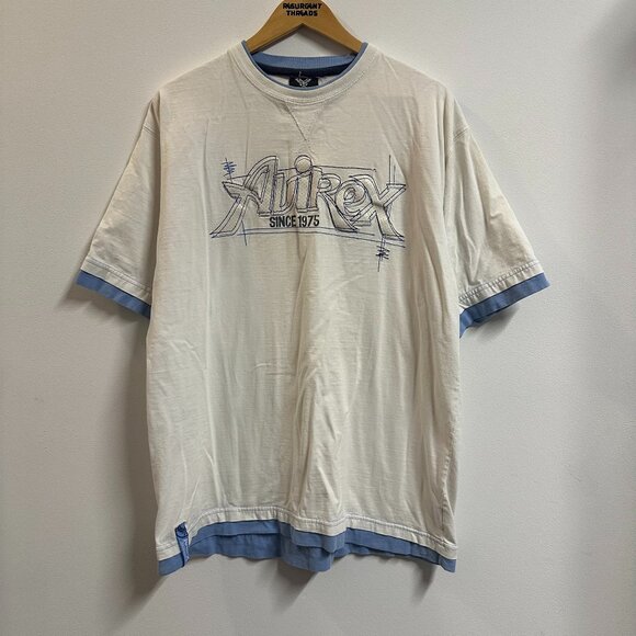 Y2K Avriex Men's Skater T-shirt White Embroidered XL Hip Hop Baggy - Picture 1 of 8